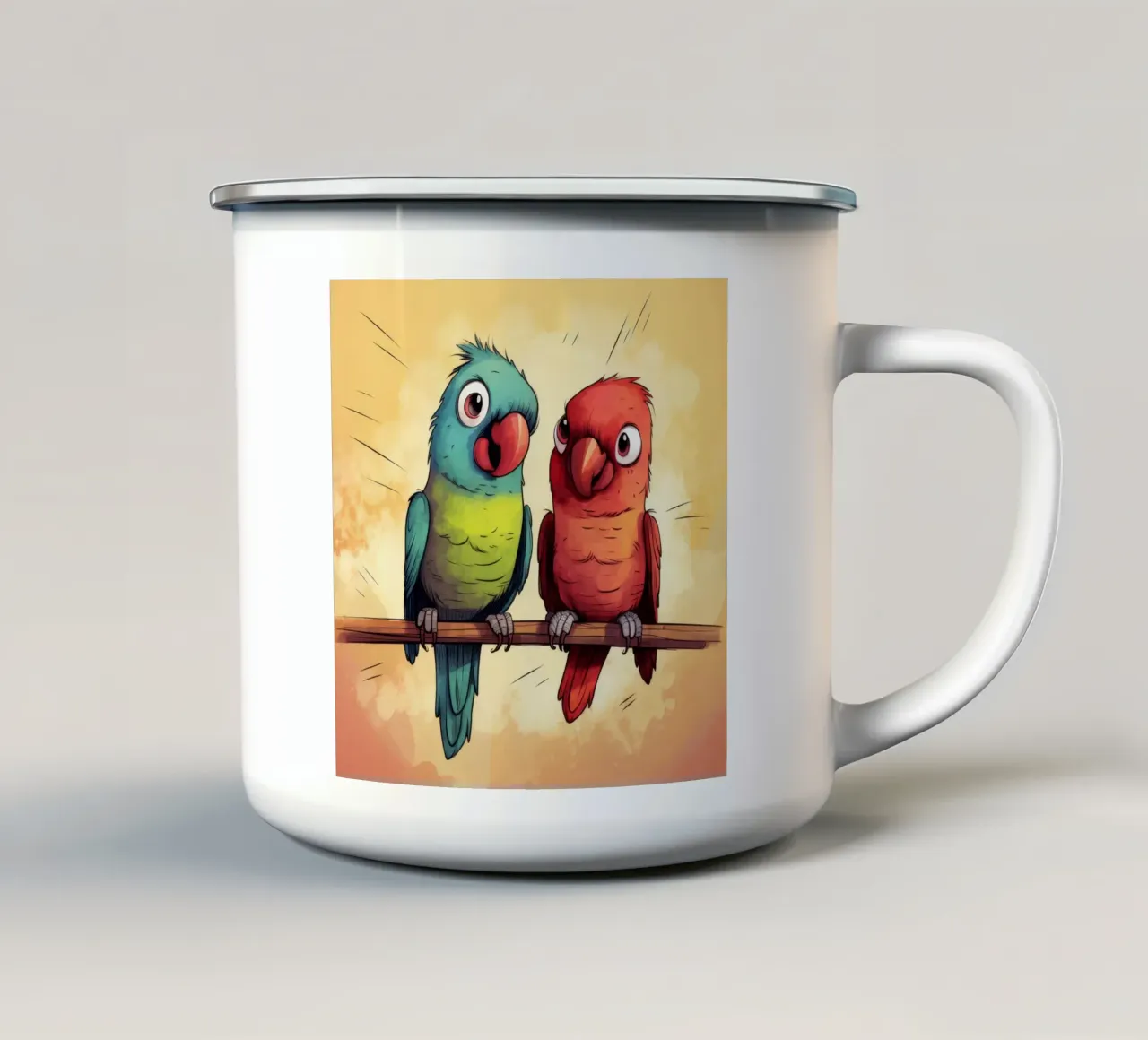 Duo di pappagalli retrò tazza in smalto da Funny Animals