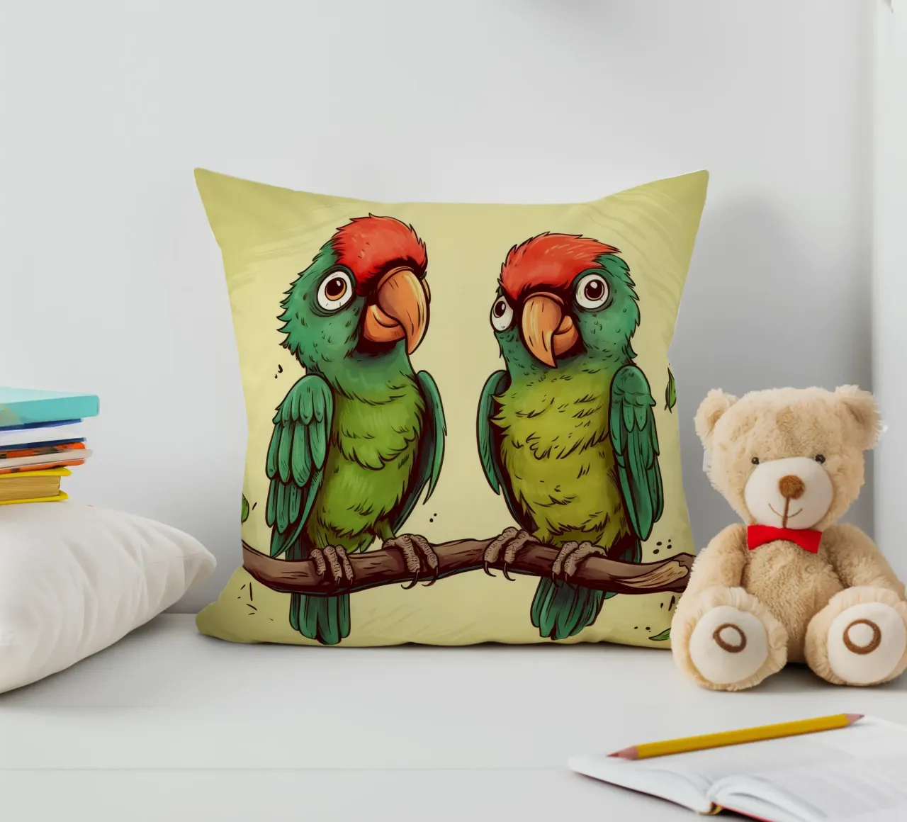 Duo di pappagalli retrò cuscino da Funny Animals