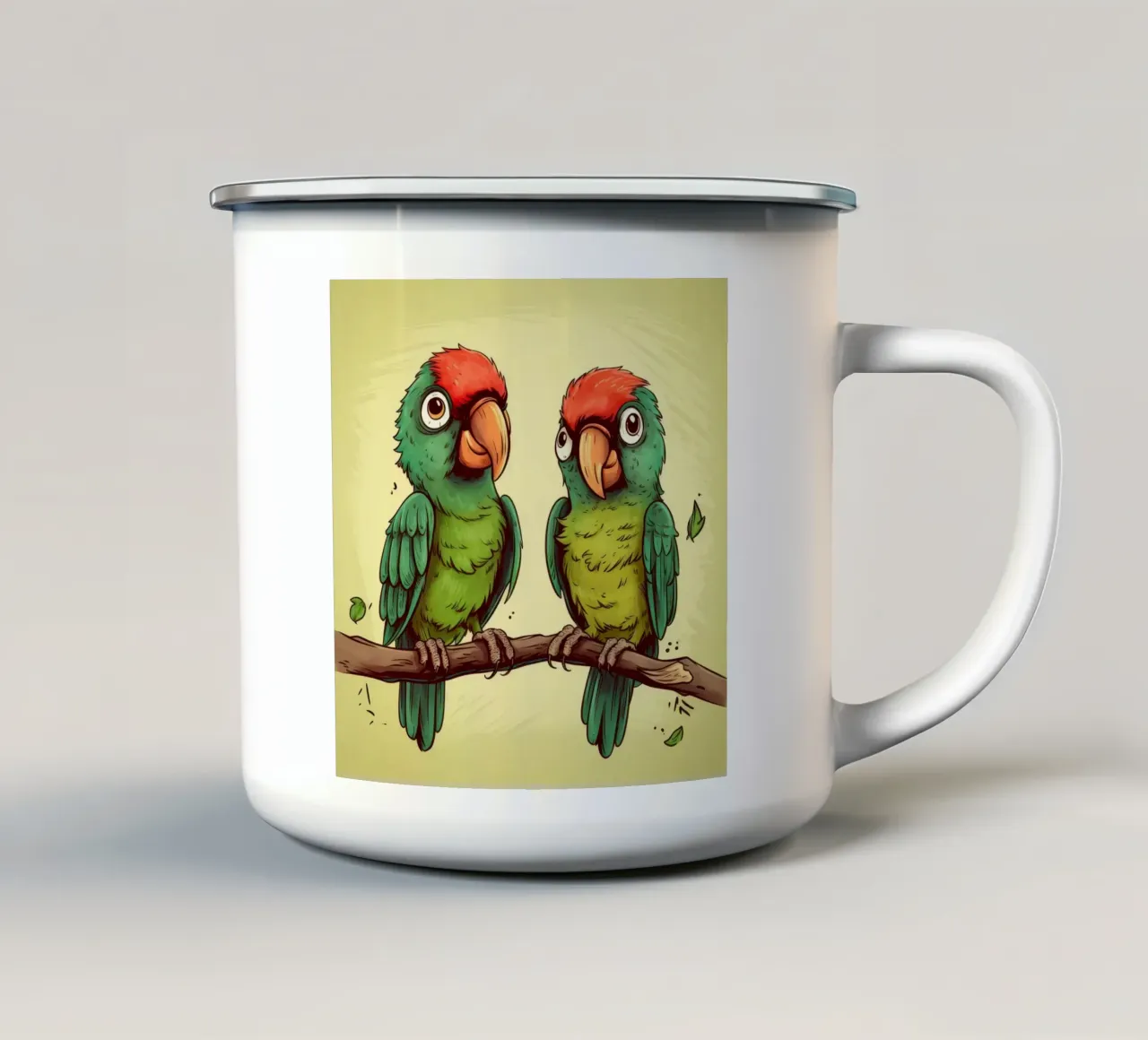 Duo di pappagalli retrò tazza in smalto da Funny Animals