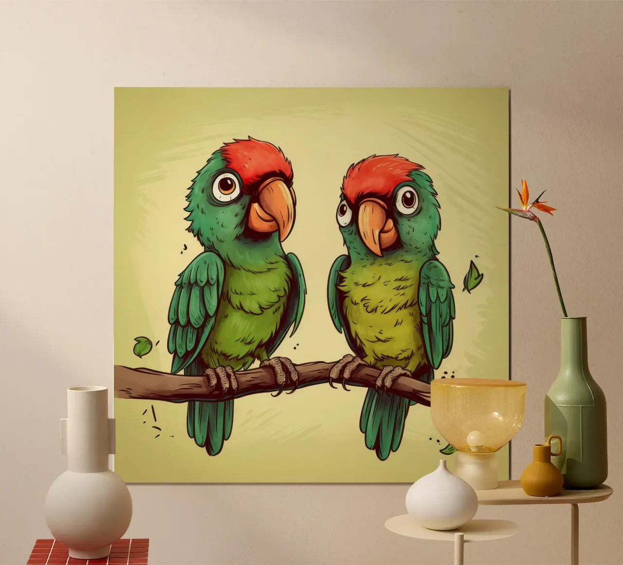 Duo di pappagalli retrò carta hahnemühle da Funny Animals