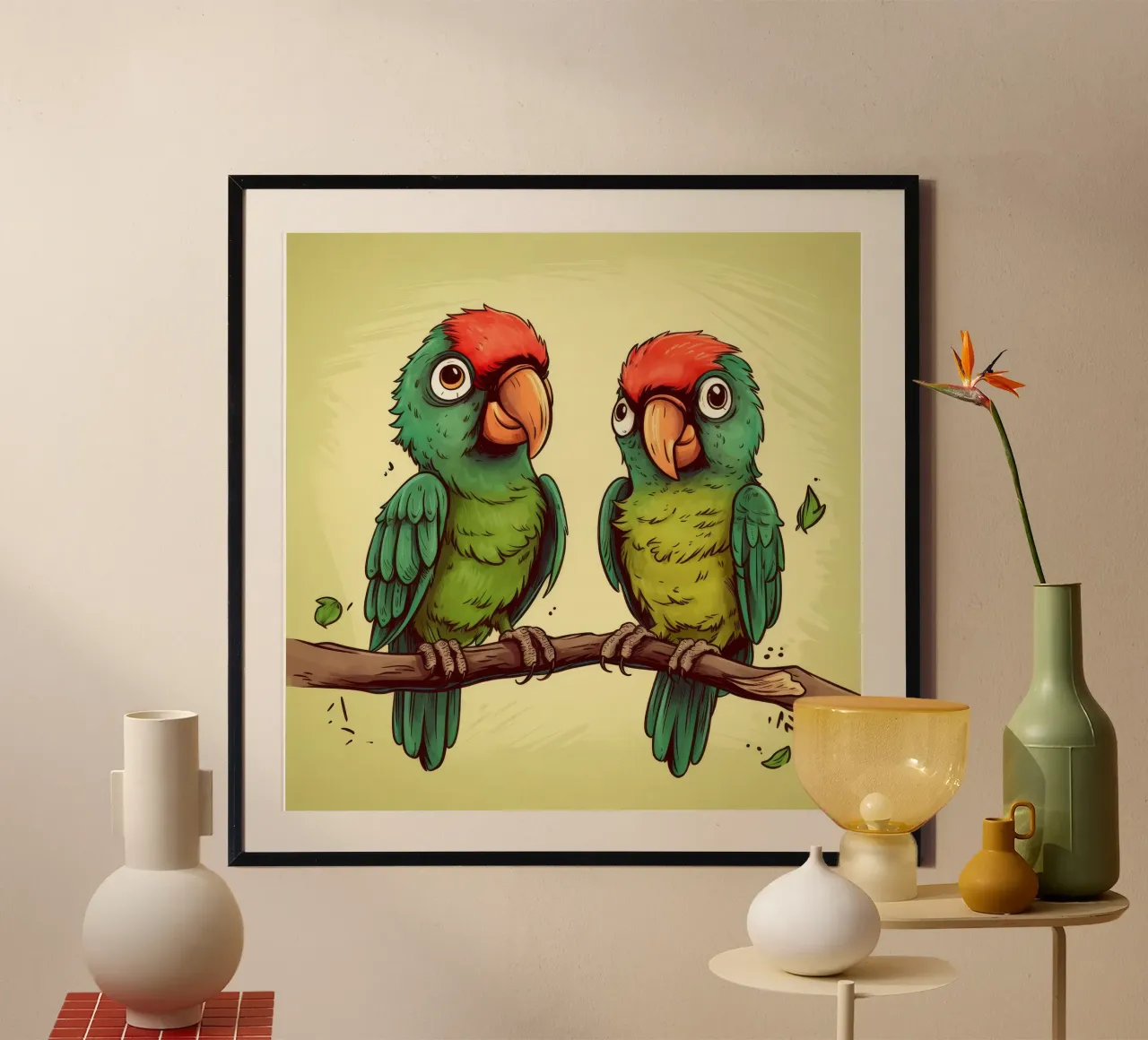 Duo di pappagalli retrò carta hahnemühle da Funny Animals