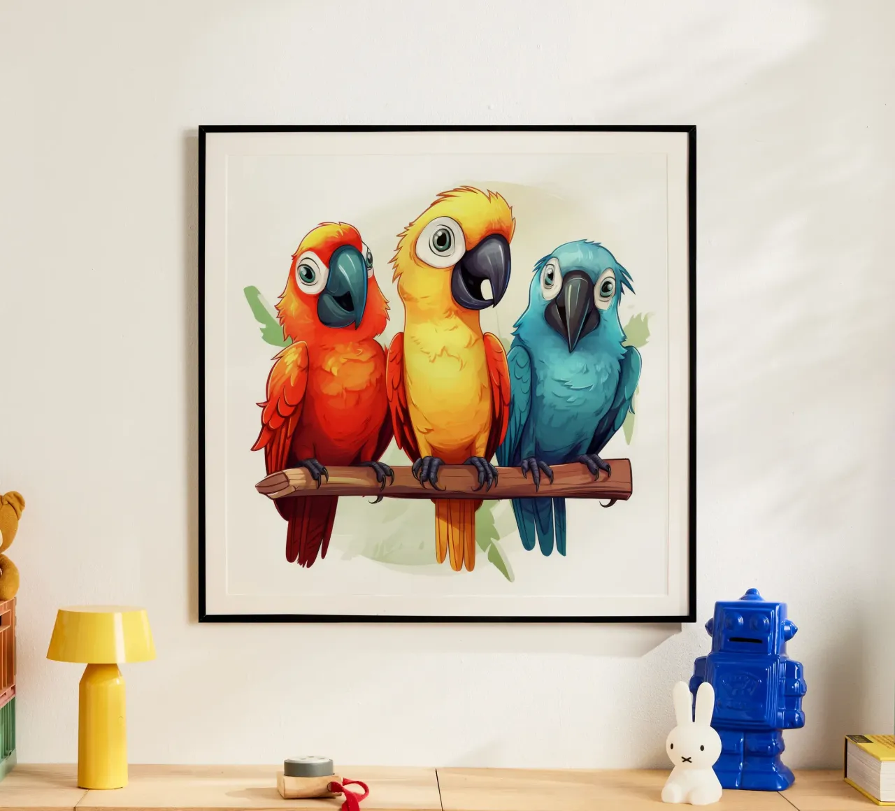 Retro Parrot Gang poster with plastic frame by Funny Animals