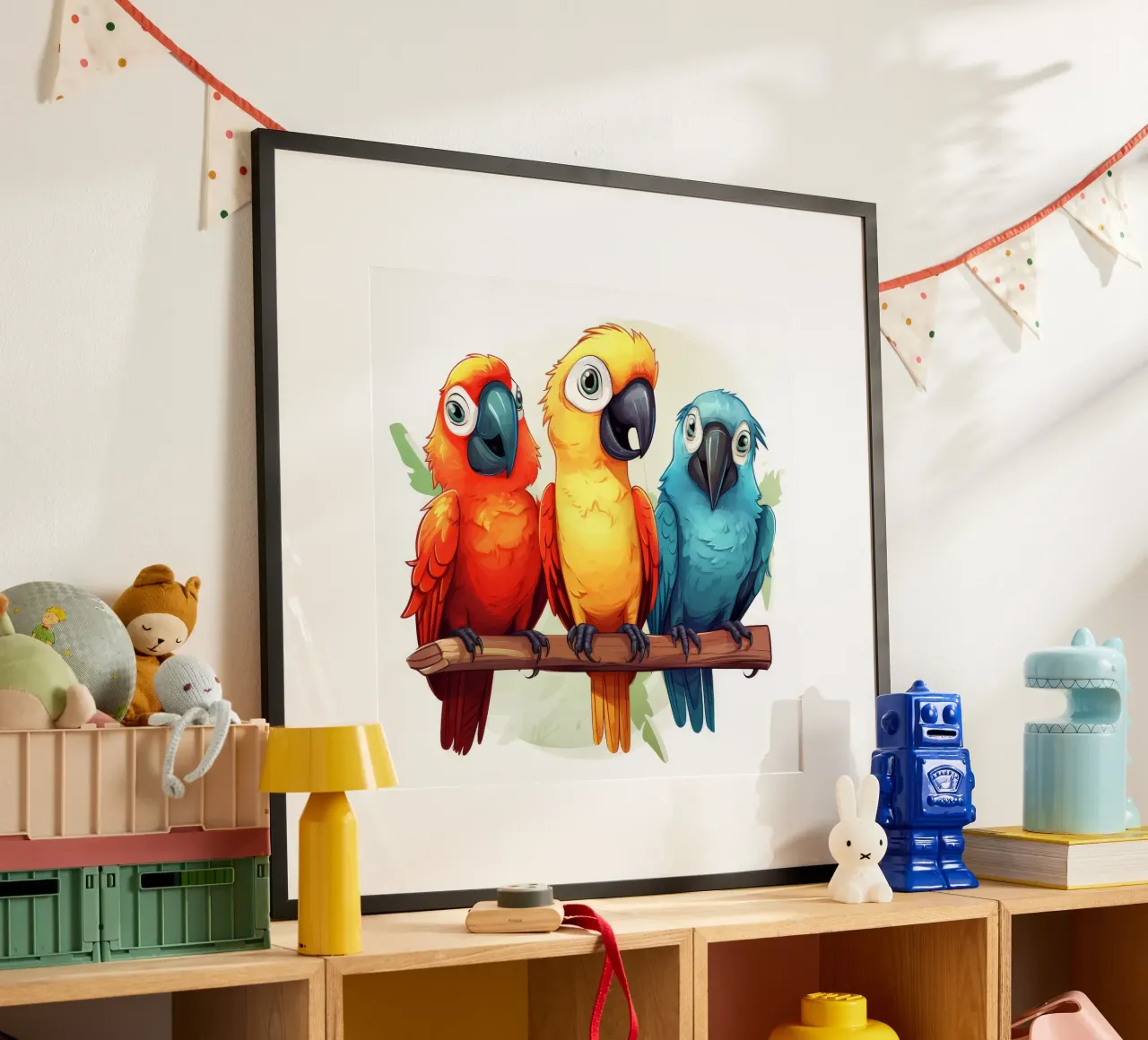 Retro Parrot Gang poster with plastic frame by Funny Animals