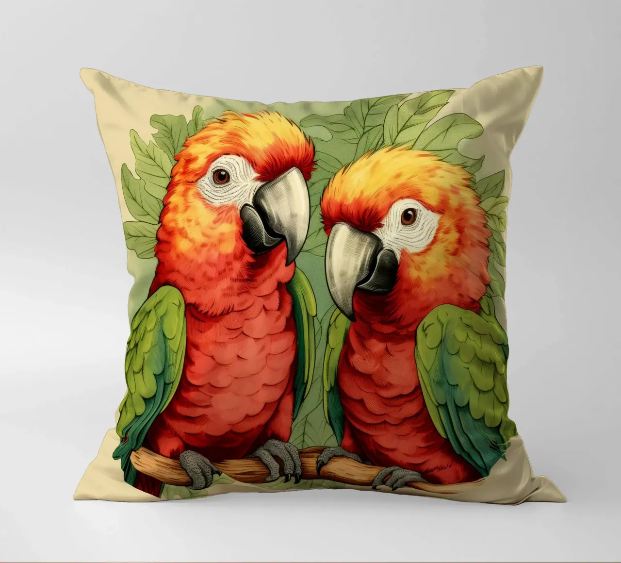 Duo di pappagalli retrò cuscino da Funny Animals