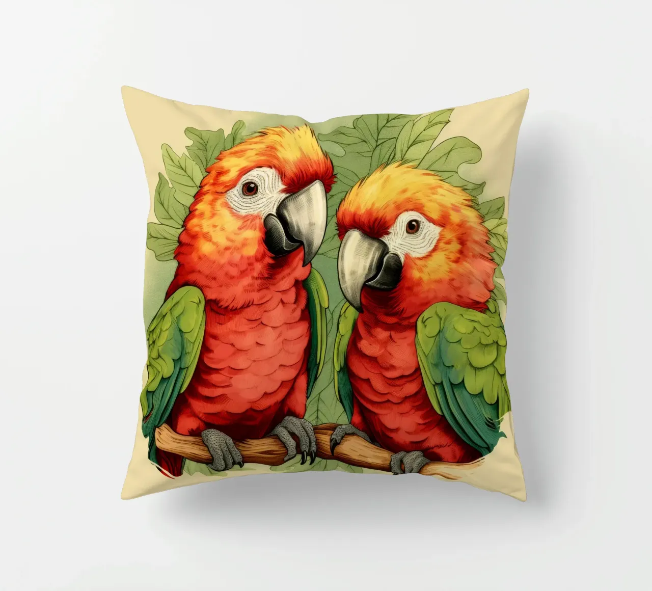 Duo di pappagalli retrò cuscino da Funny Animals