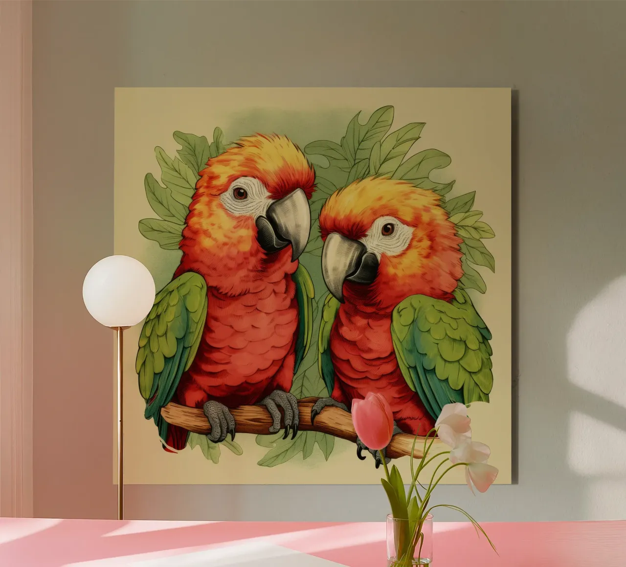 Retro Parrot Duo alu-dibond by Funny Animals