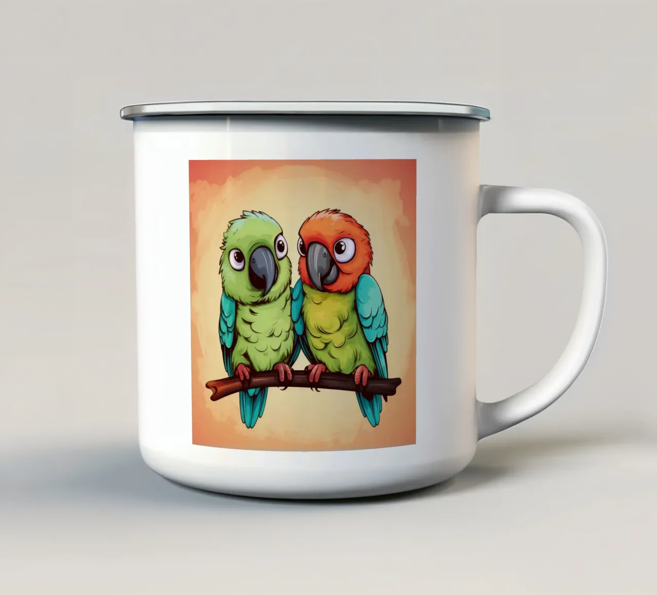 Duo di pappagalli retrò tazza in smalto da Funny Animals