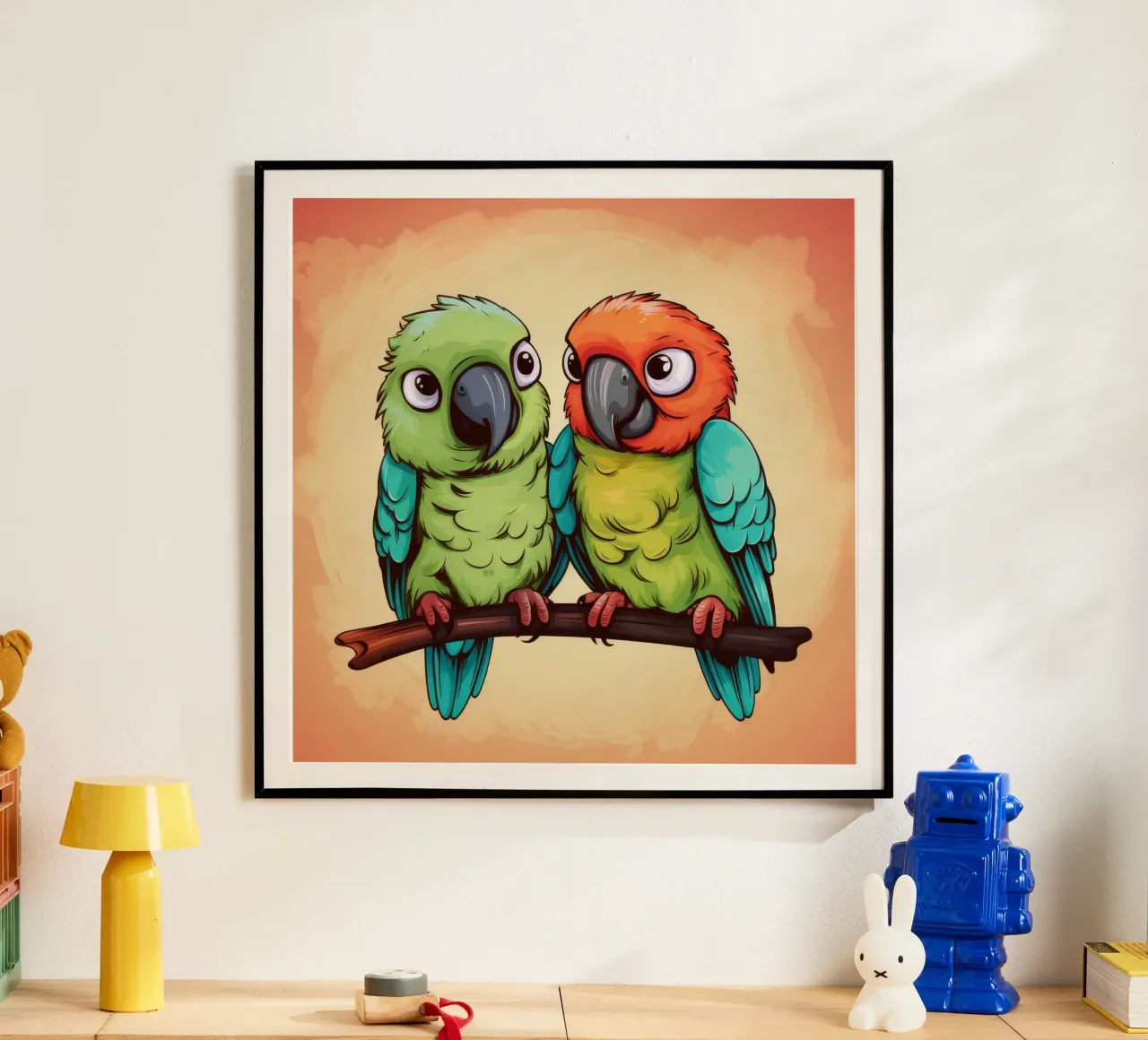 Duo di pappagalli retrò carta hahnemühle da Funny Animals