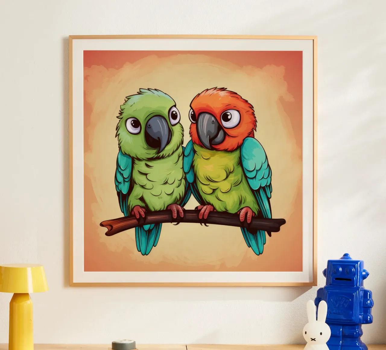Duo di pappagalli retrò carta hahnemühle da Funny Animals