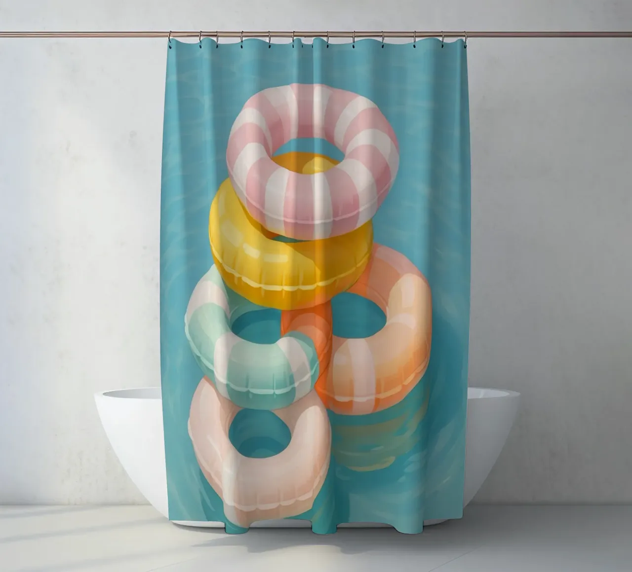 Stacked Swim Rings shower curtain by Attaboy Dsgn