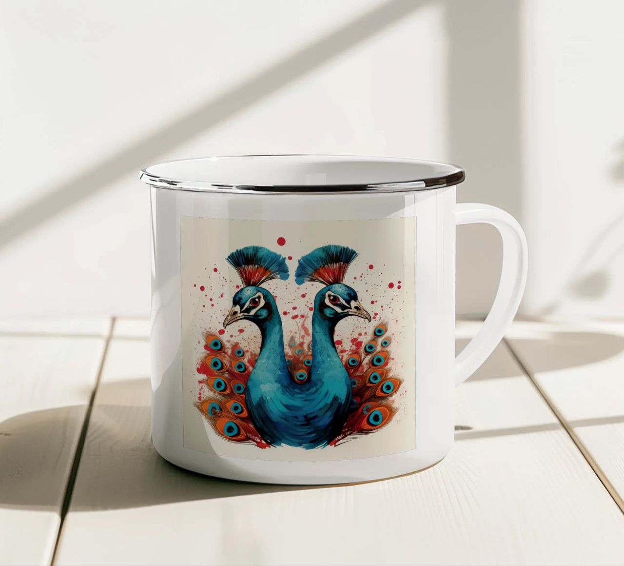 Retro Peacock Duo tazza in smalto da Funny Animals