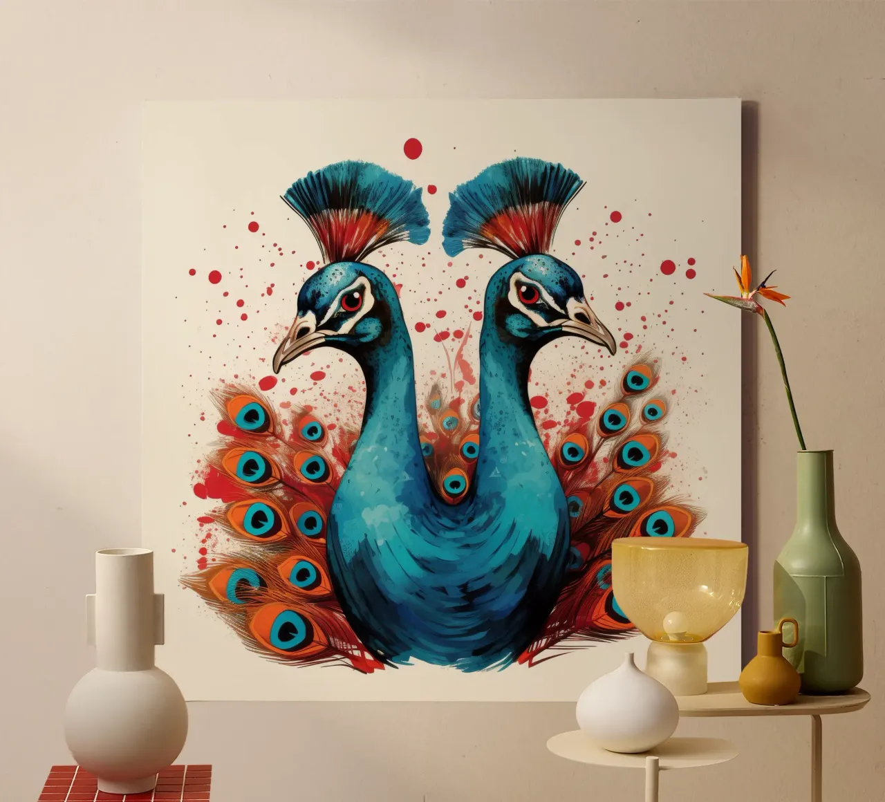 Retro Pauw Duo canvas met Baklijst van Funny Animals