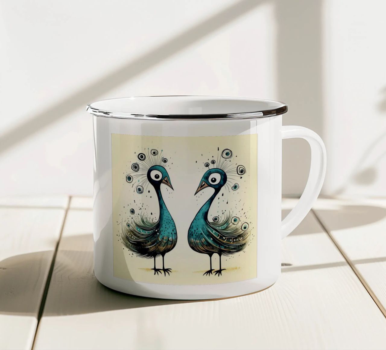 Retro Peacock Duo tazza in smalto da Funny Animals