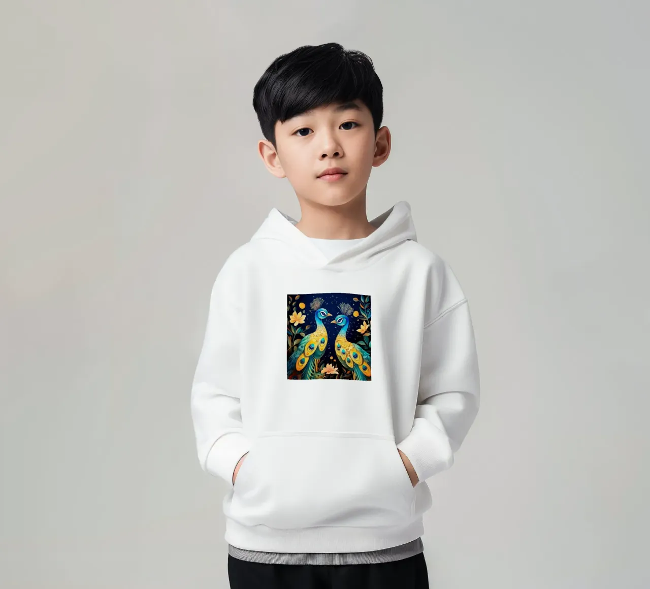 Retro Peacock Duo kids hoodie by Funny Animals