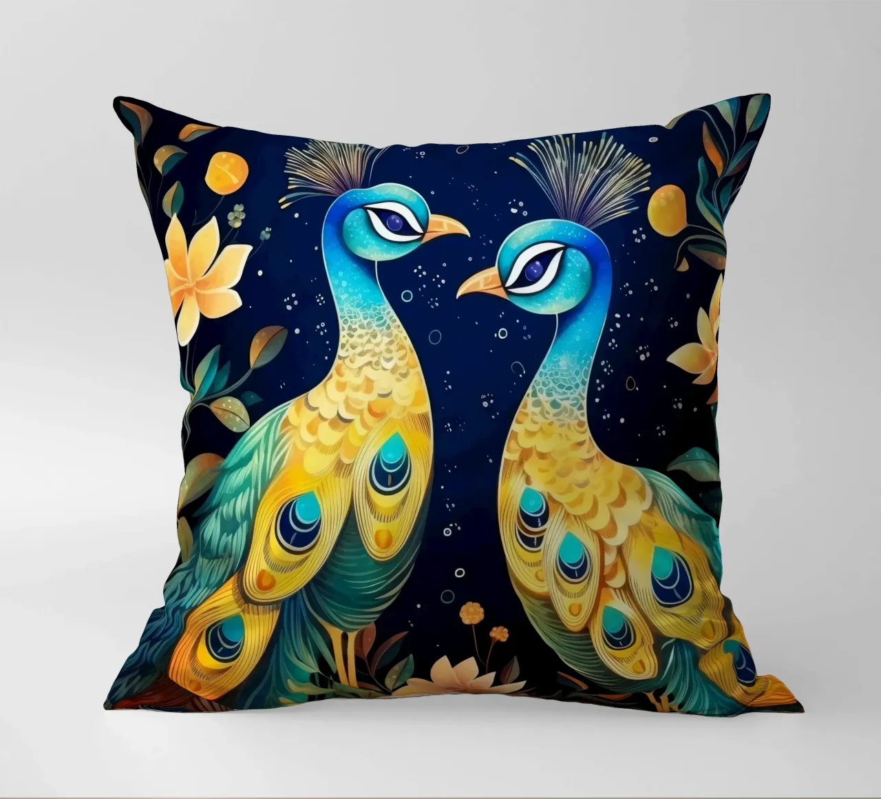 Retro Peacock Duo decorative cushion by Funny Animals