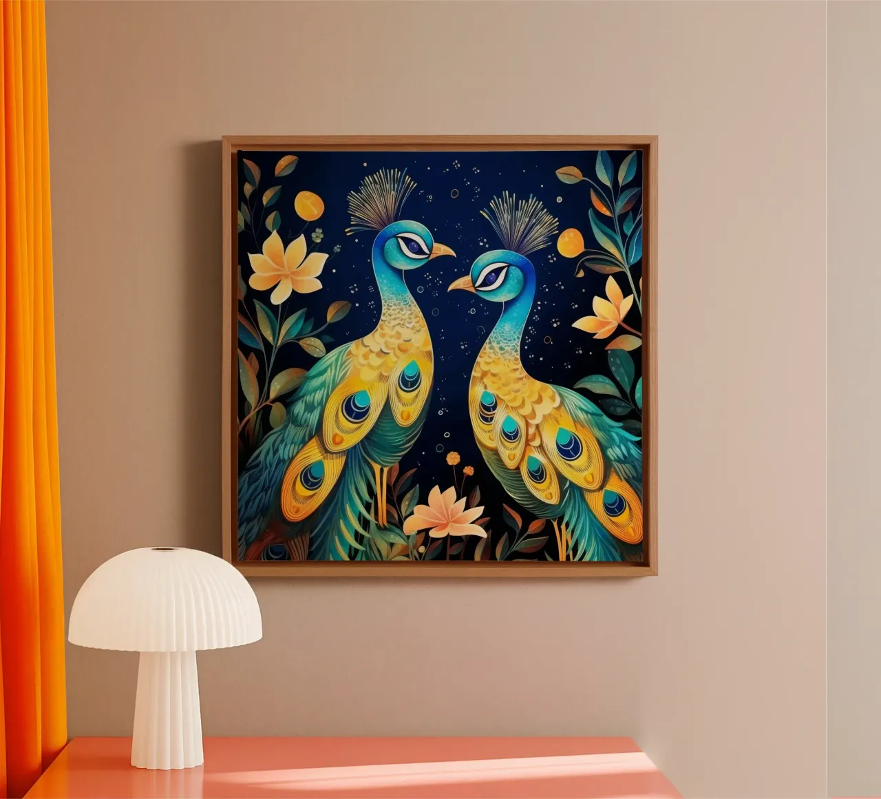 Retro Peacock Duo tela con Cornice a cassetta da Funny Animals