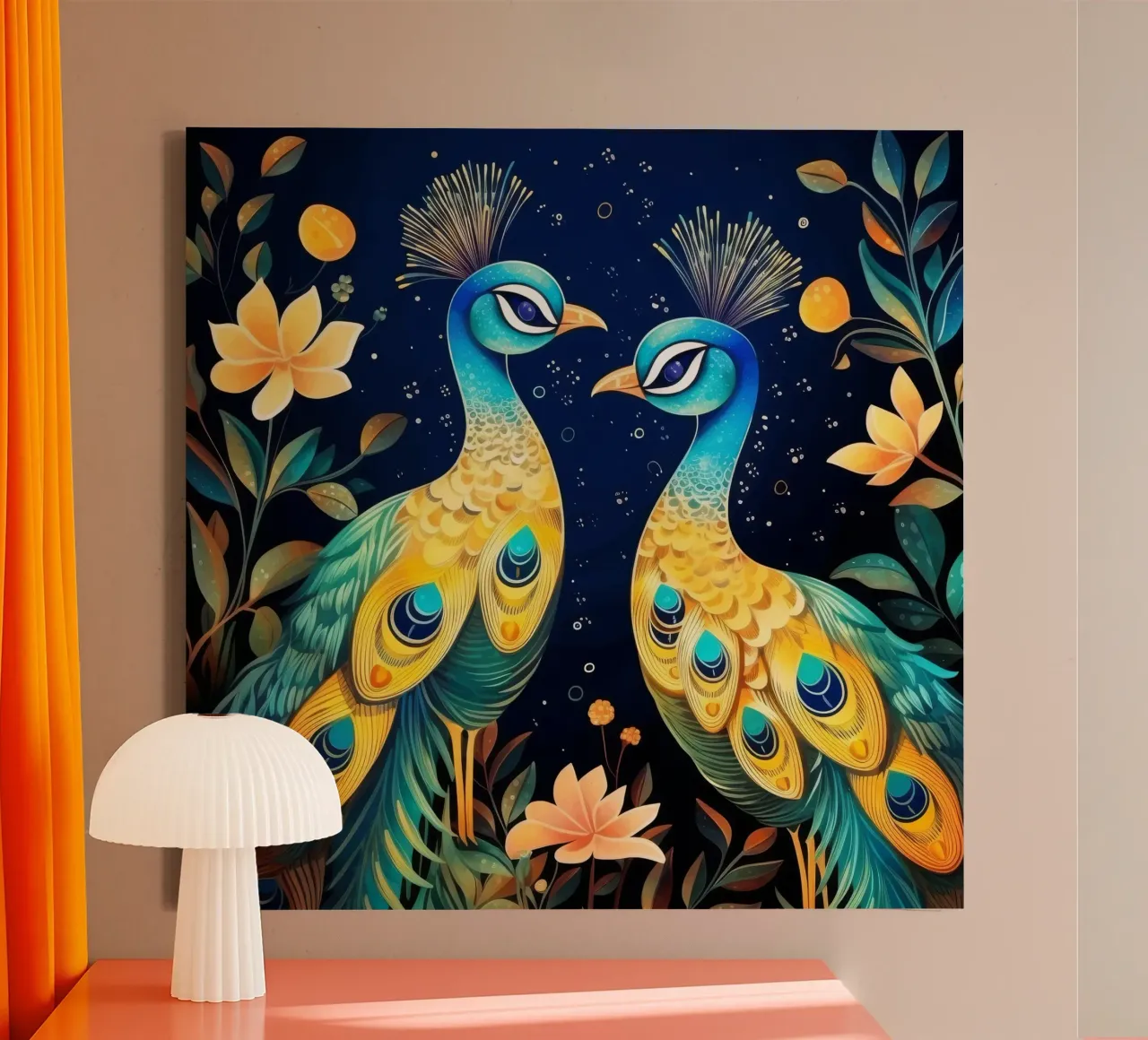 Retro Peacock Duo tela con Cornice a cassetta da Funny Animals