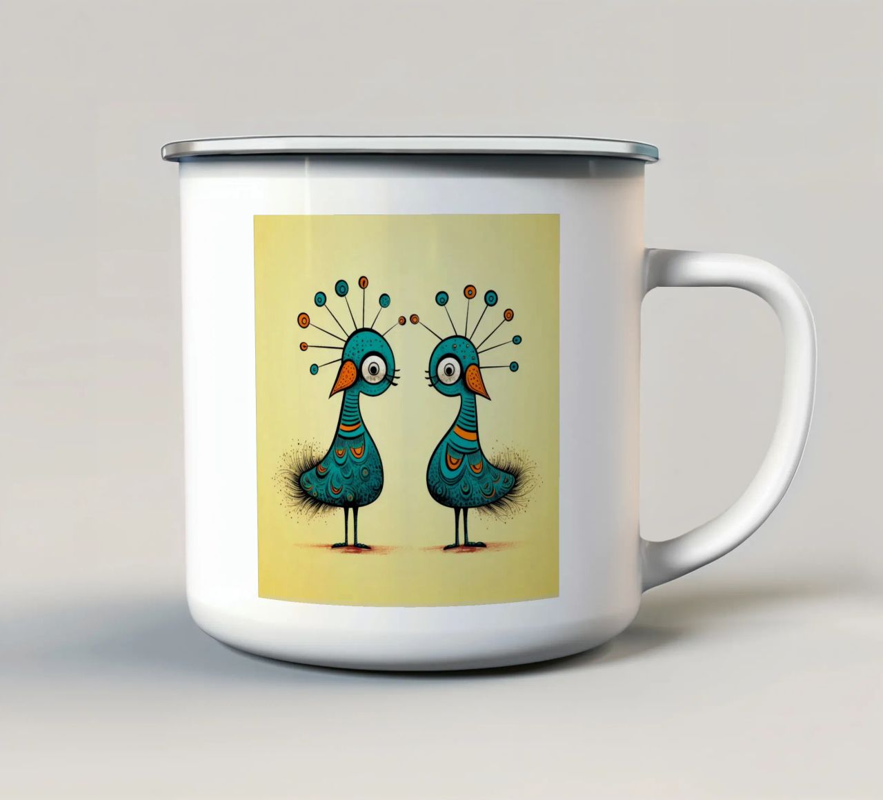 Retro Peacock Duo tazza in smalto da Funny Animals