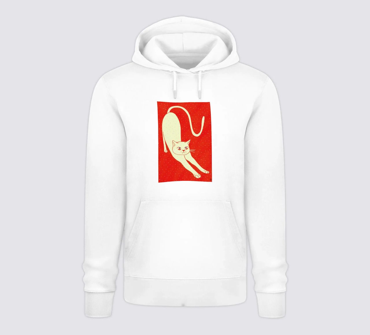 White Cat On Red Background felpa con cappuccio da Be Mart