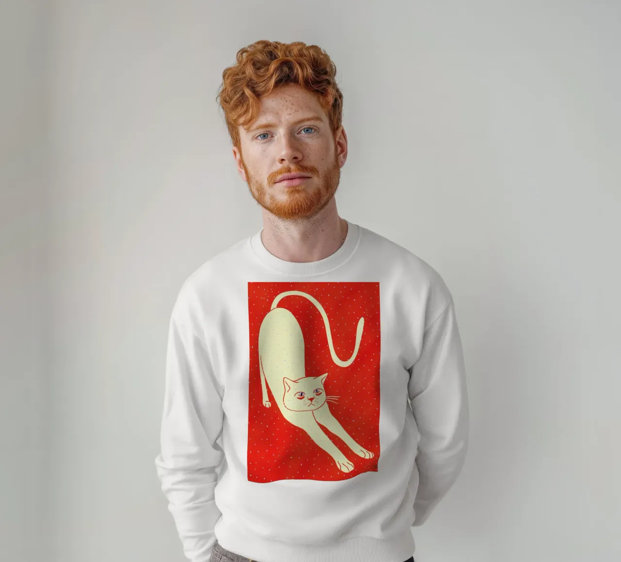 White Cat On Red Background felpa da Be Mart