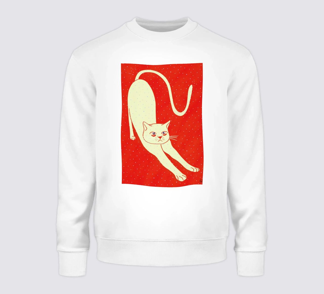 White Cat On Red Background felpa da Be Mart