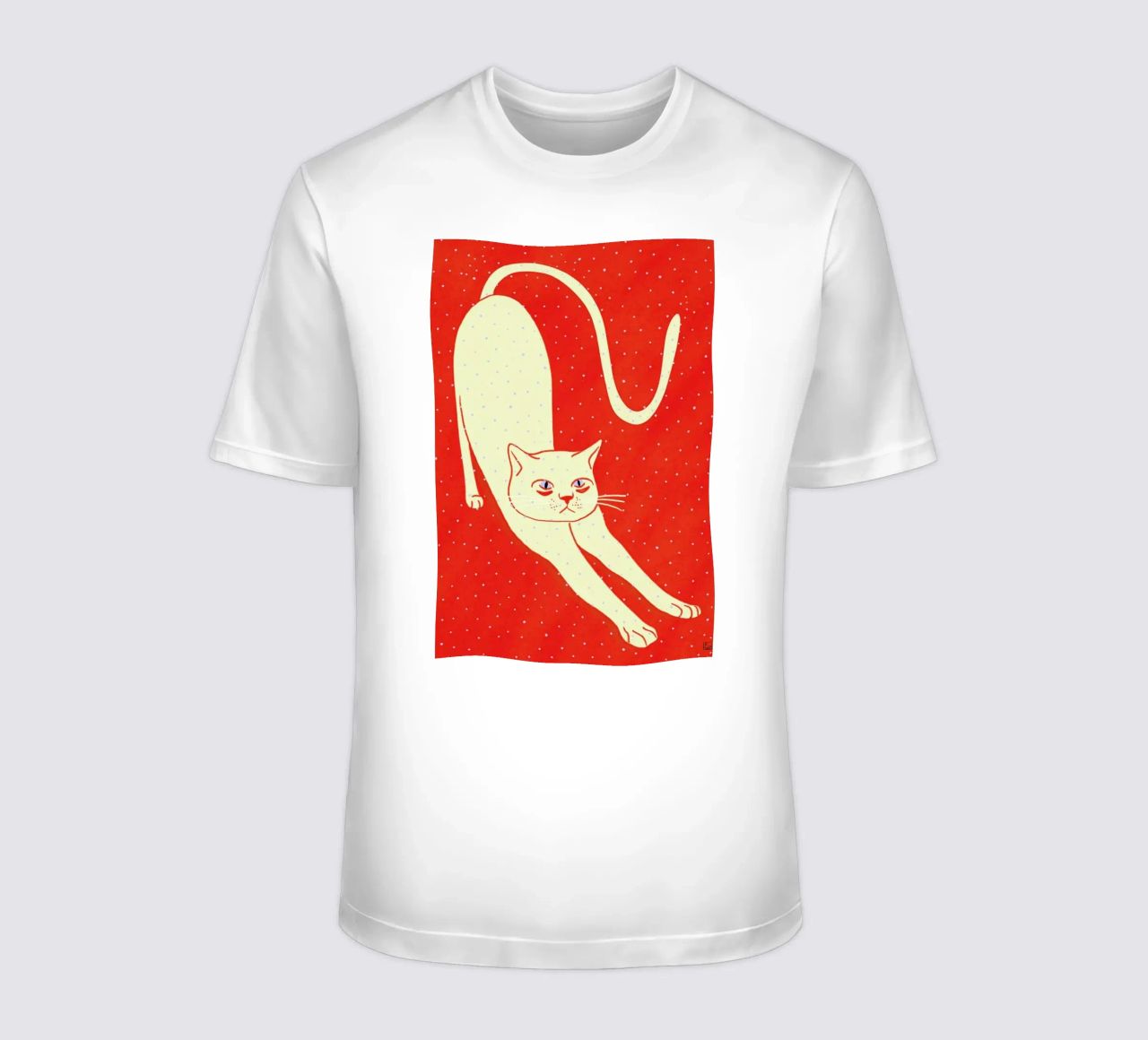 White Cat On Red Background t-shirt da Be Mart