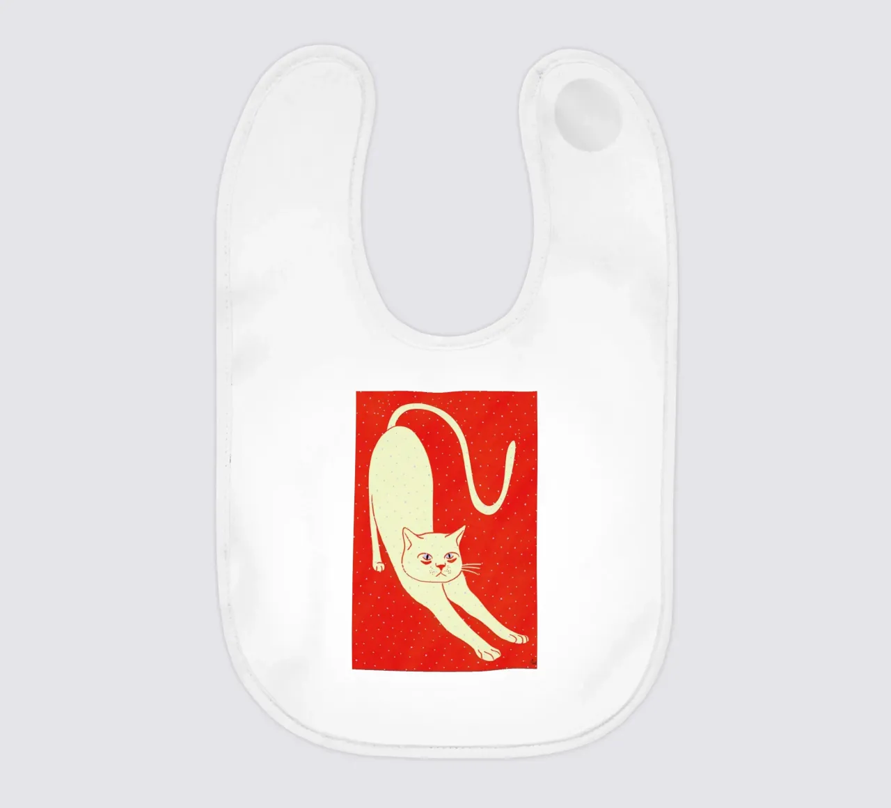 White Cat On Red Background babero de Be Mart