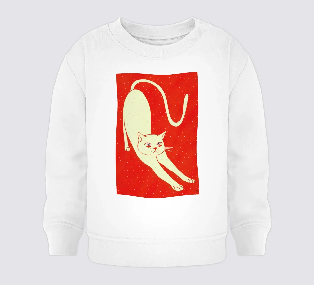 White Cat On Red Background Baby Sweatshirt von Be Mart