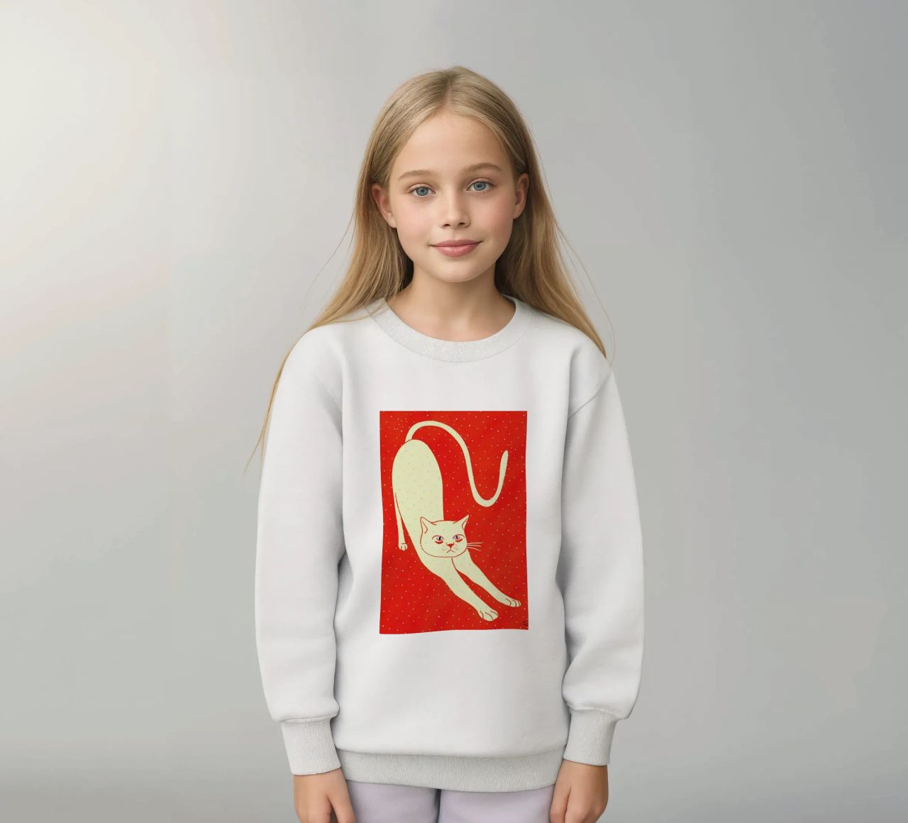 White Cat On Red Background felpa bambino da Be Mart