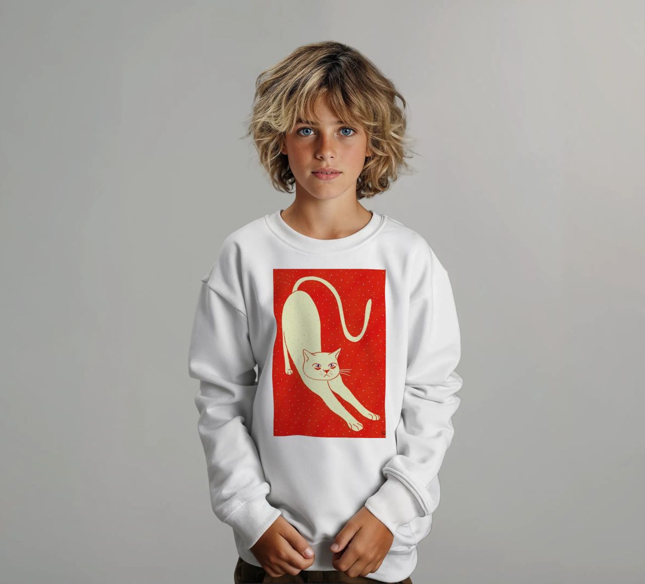 White Cat On Red Background felpa bambino da Be Mart