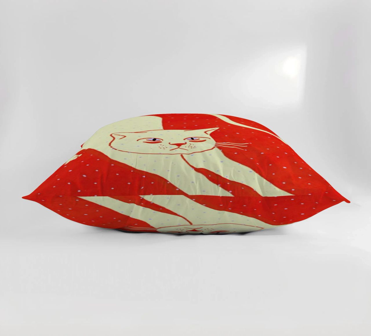 White Cat On Red Background cuscino da Be Mart