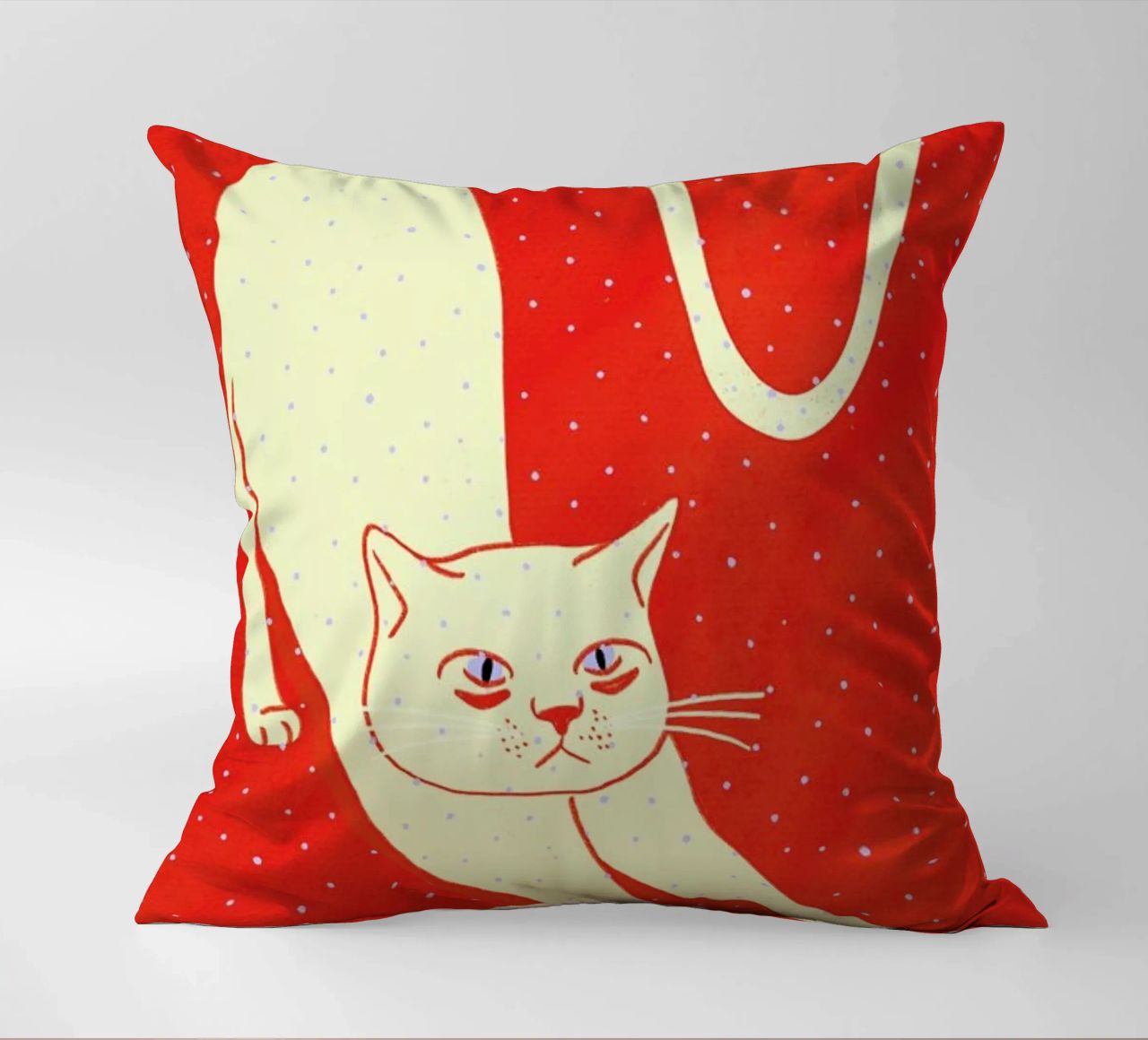 White Cat On Red Background cuscino da Be Mart