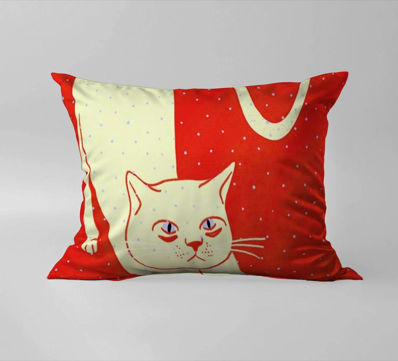 White Cat On Red Background cuscino da Be Mart