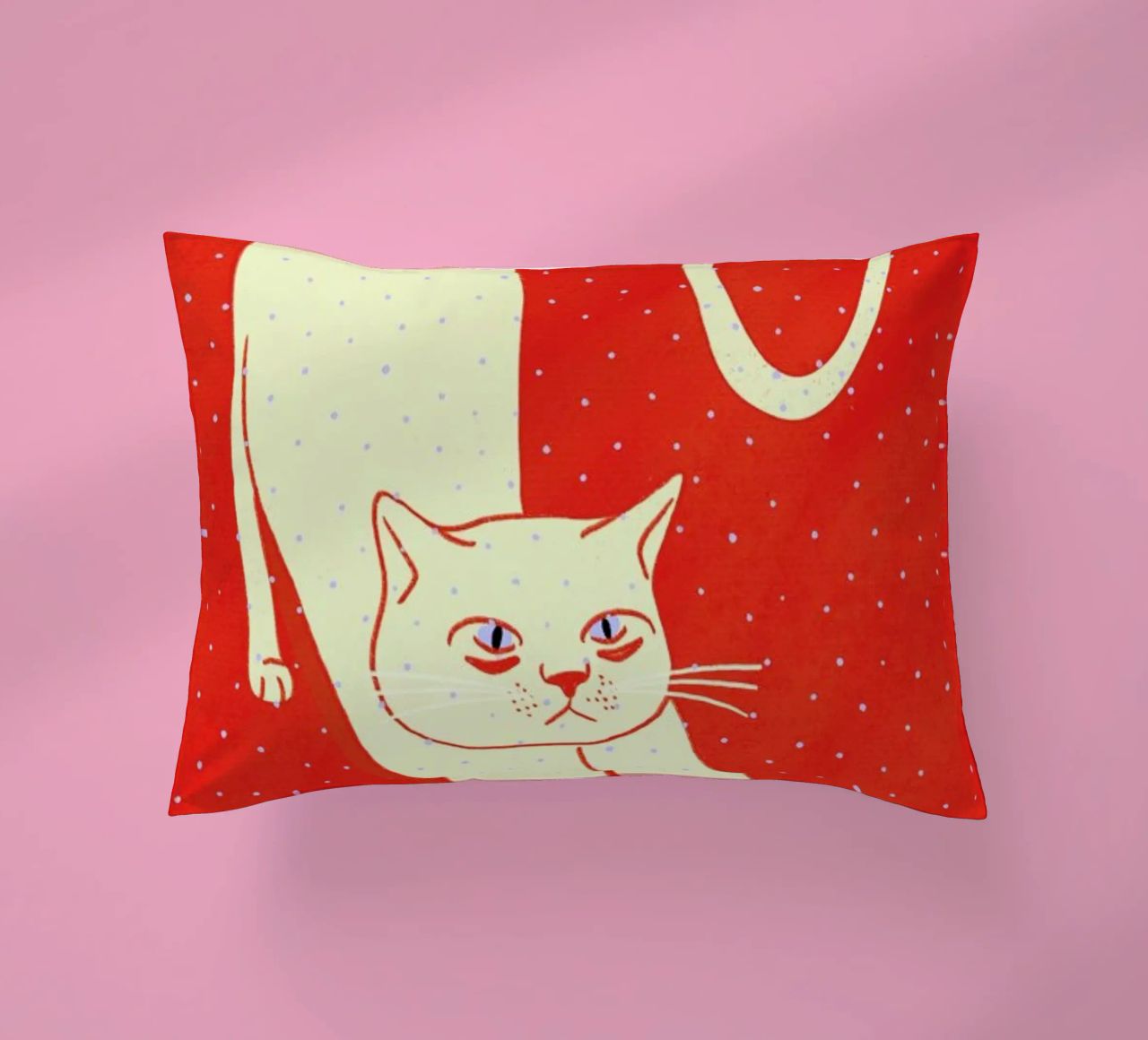 White Cat On Red Background cuscino da Be Mart