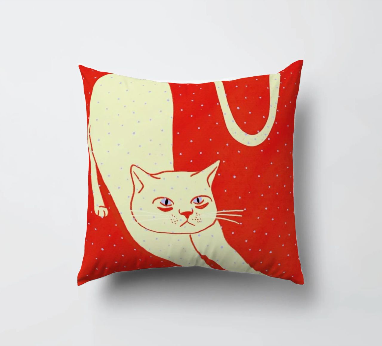 White Cat On Red Background cuscino da Be Mart