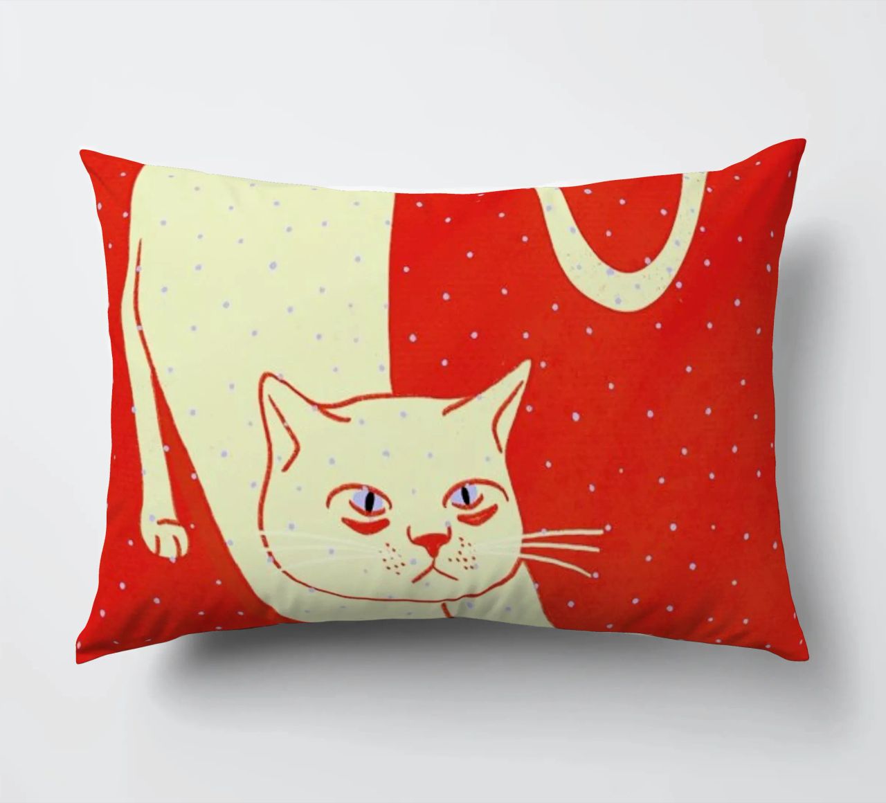 White Cat On Red Background cuscino da Be Mart