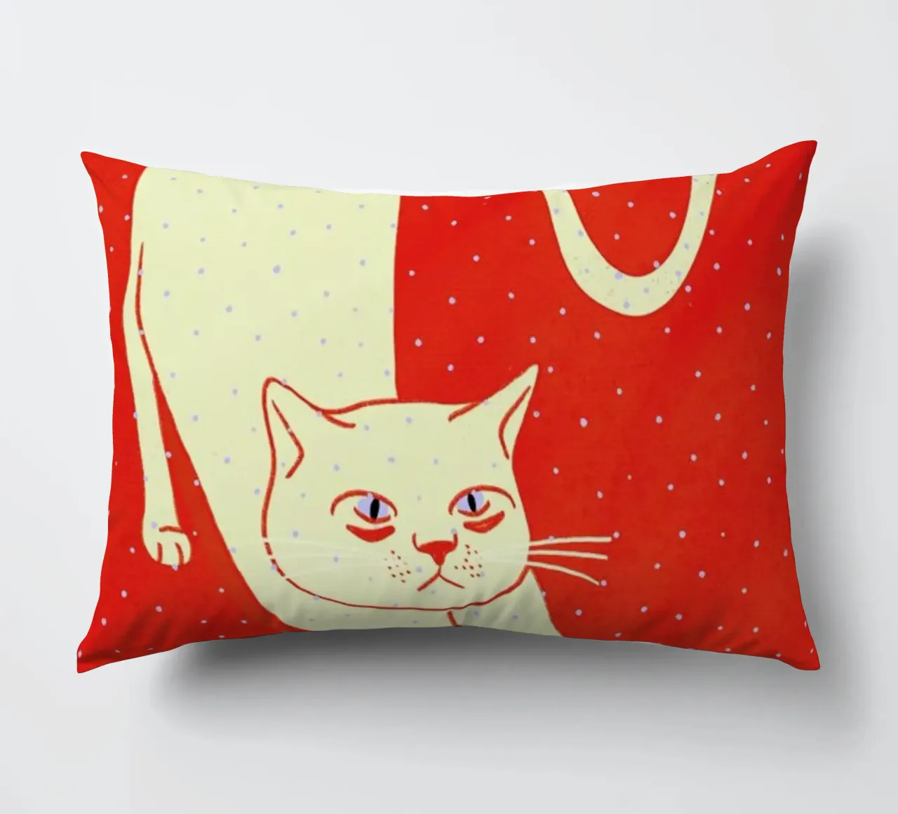 White Cat On Red Background cojín de Be Mart