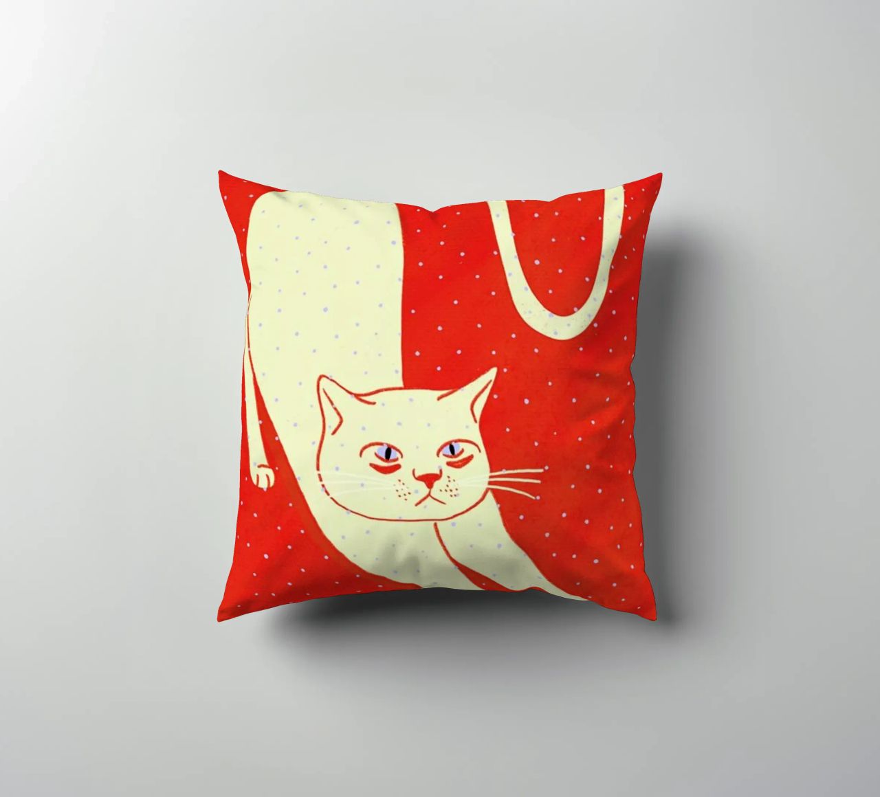 White Cat On Red Background cuscino da Be Mart