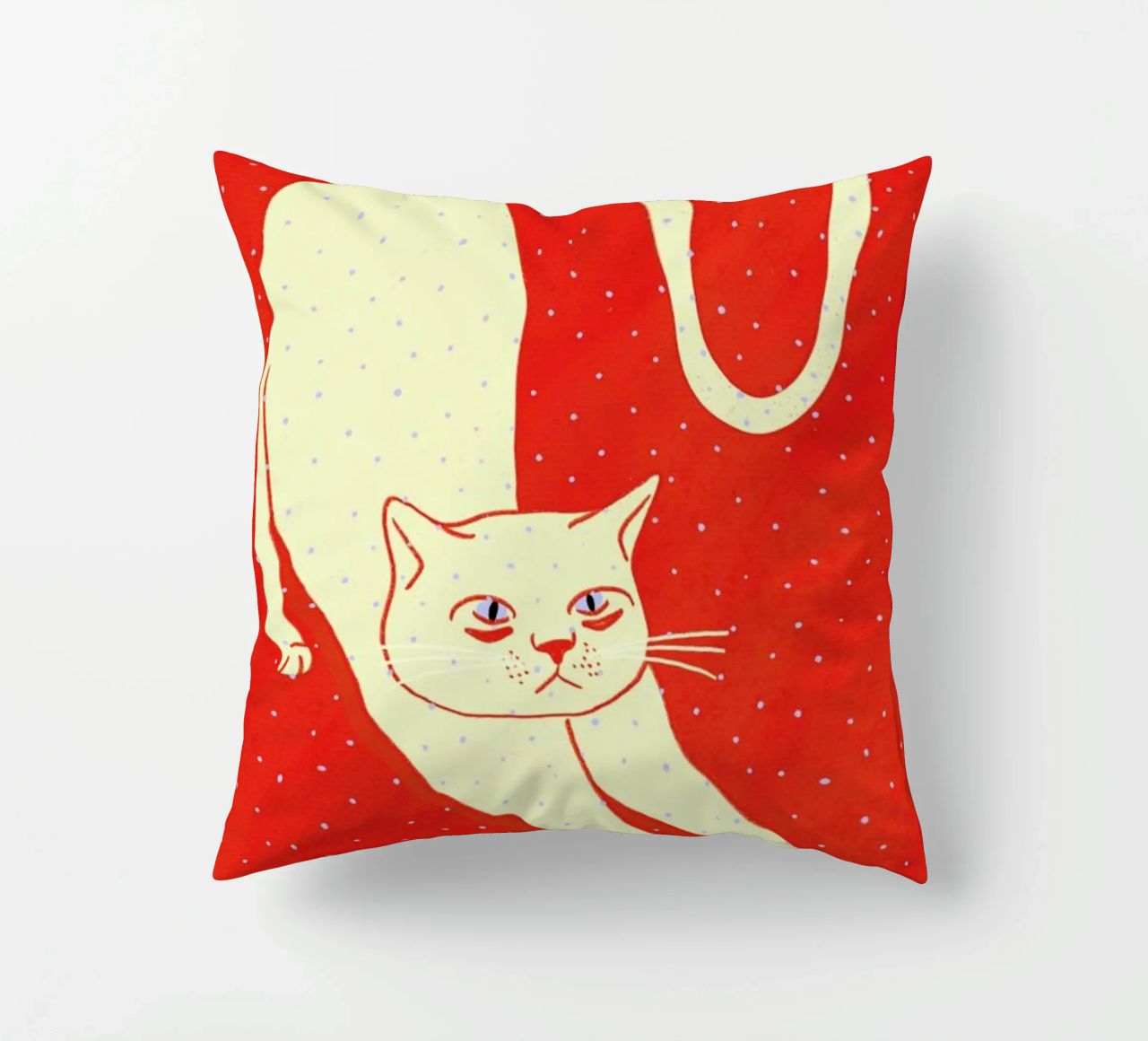 White Cat On Red Background cuscino da Be Mart
