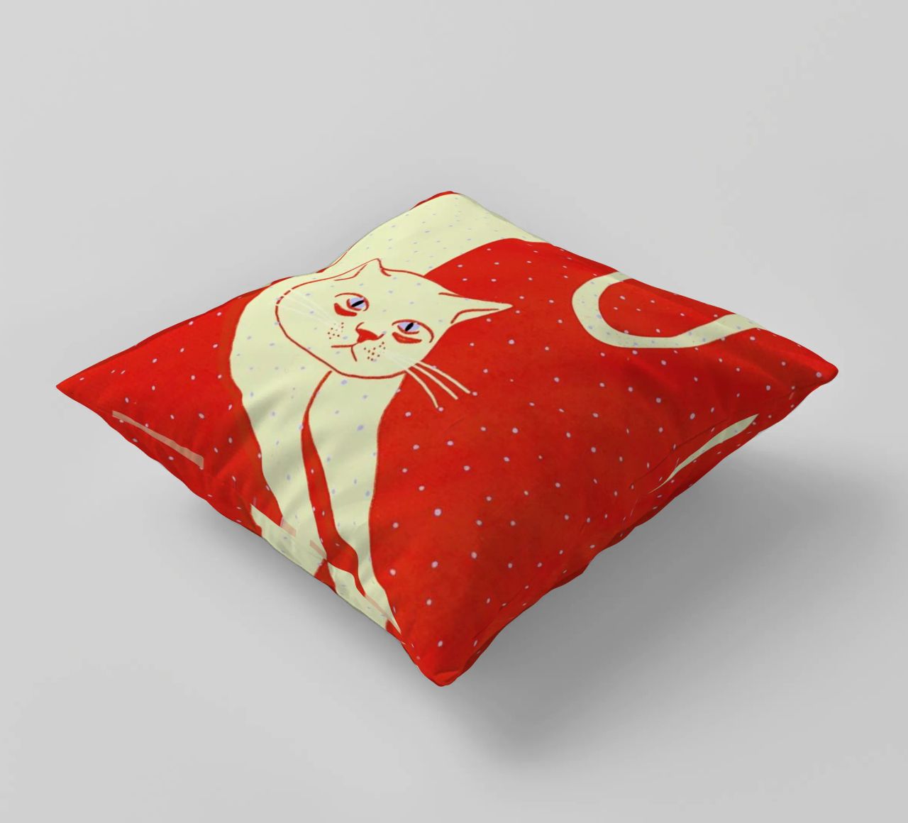 White Cat On Red Background cuscino da Be Mart