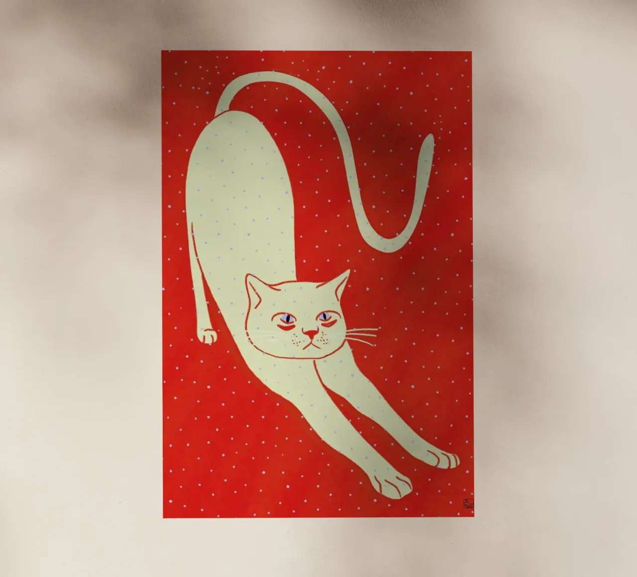 White Cat On Red Background pellicola backlit da Be Mart