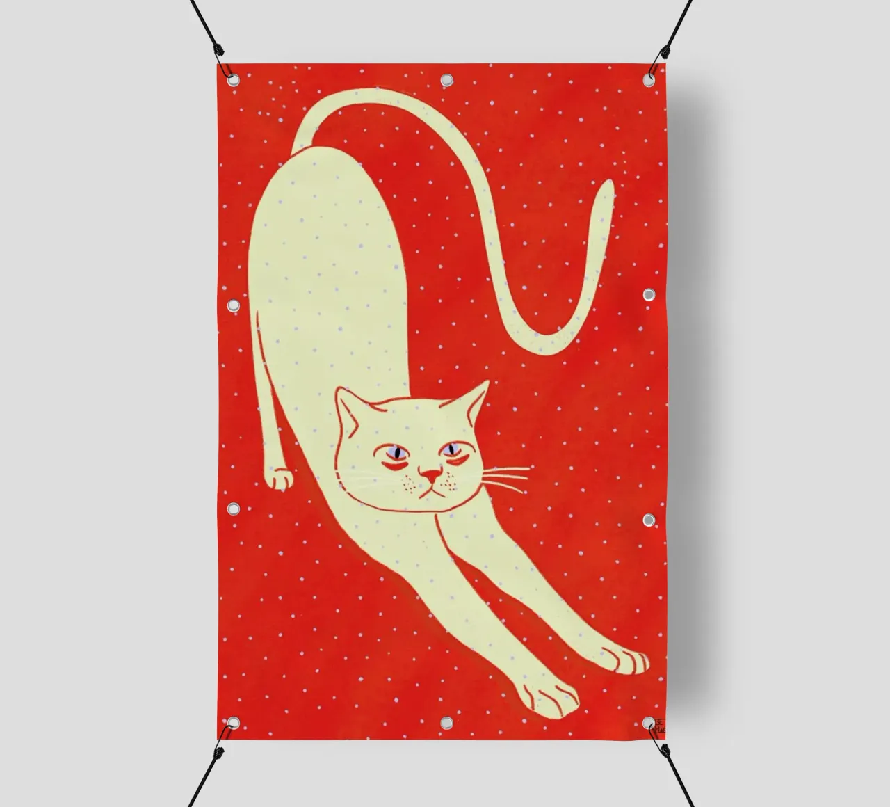 White Cat On Red Background telo in pvc da Be Mart