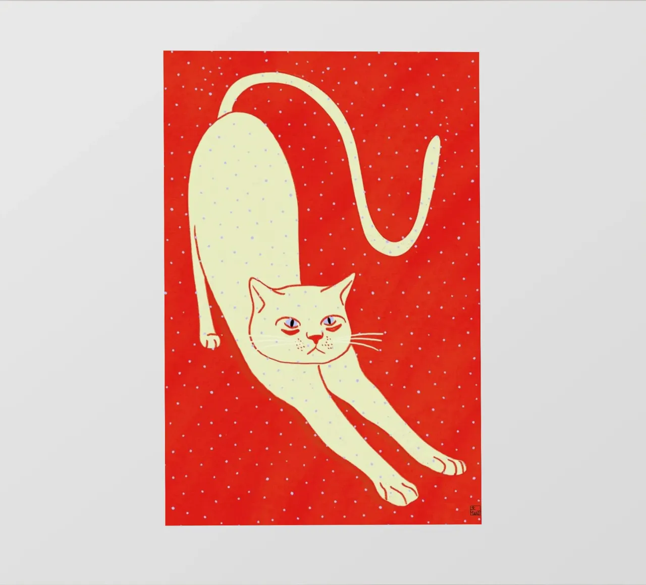 White Cat On Red Background telo in pvc da Be Mart