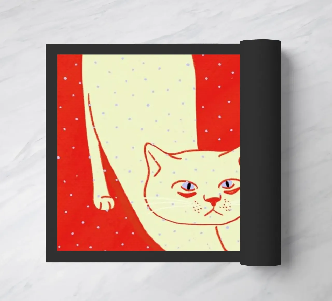 White Cat On Red Background doormat by Be Mart