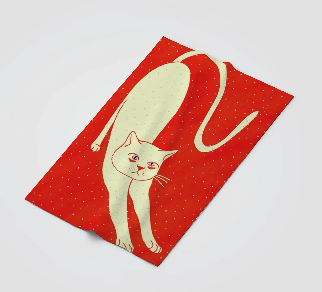 White Cat On Red Background coperta in pile da Be Mart