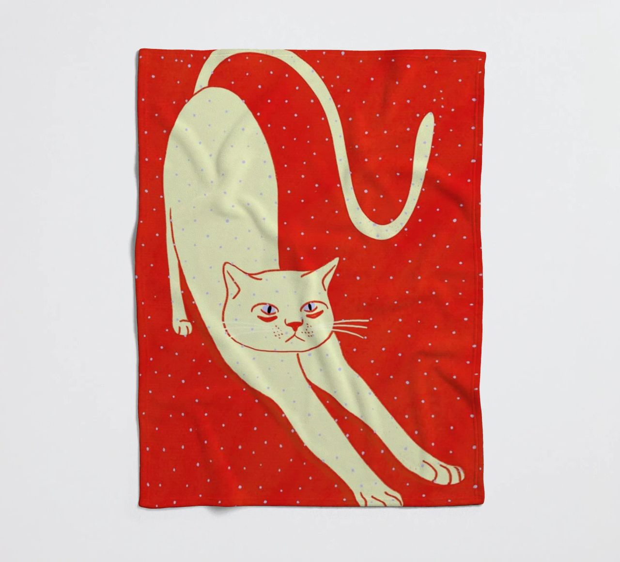 White Cat On Red Background coperta in pile da Be Mart