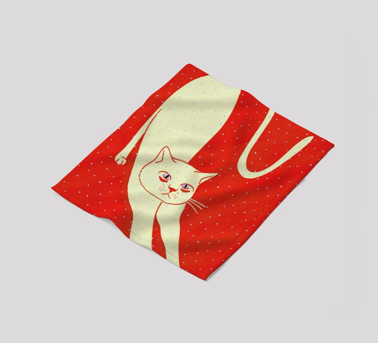 White Cat On Red Background coperta in pile da Be Mart