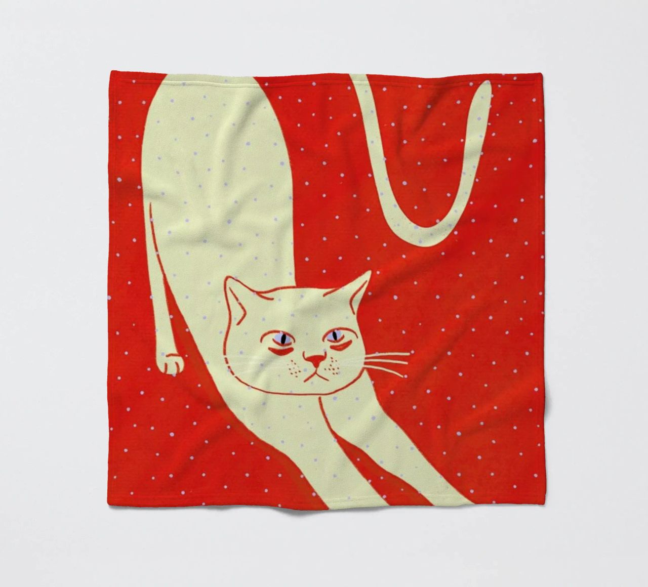 White Cat On Red Background coperta in pile da Be Mart