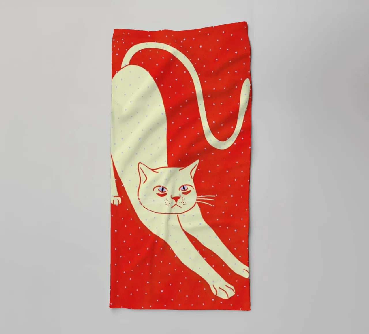 White Cat On Red Background toalla de baño de Be Mart