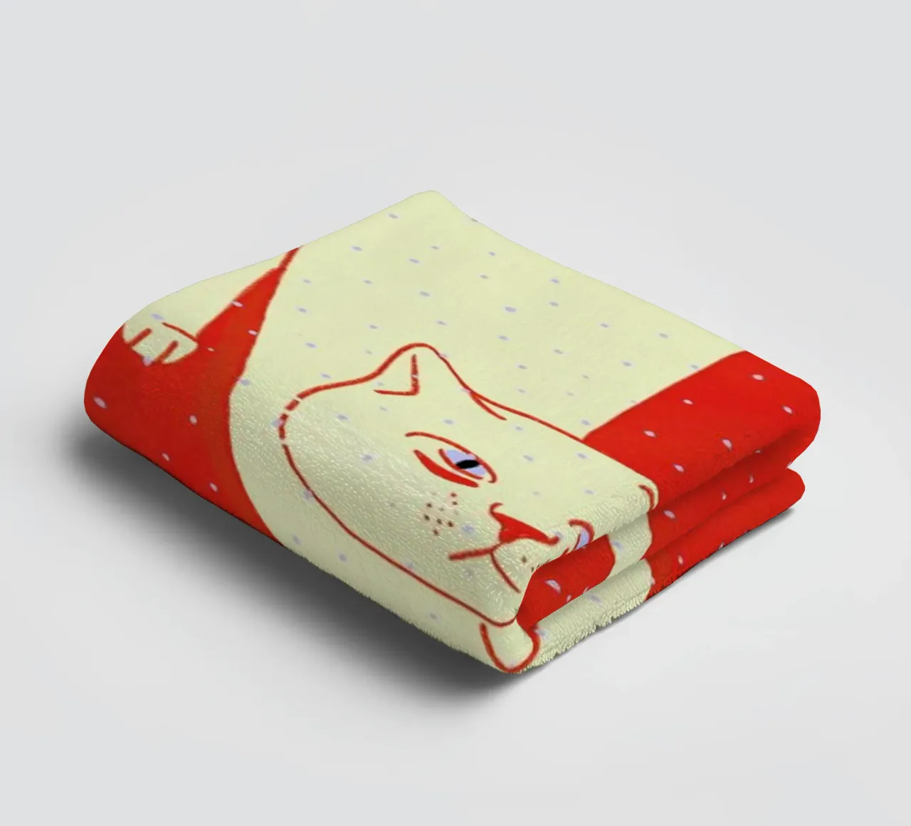 White Cat On Red Background toalla de baño de Be Mart